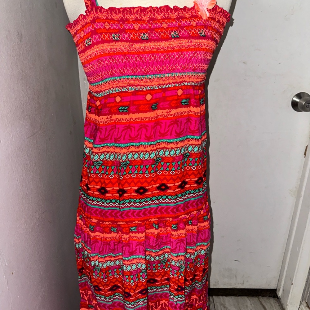 Faded Glory Red and Pink Spaghetti Strap Maxi Sundress